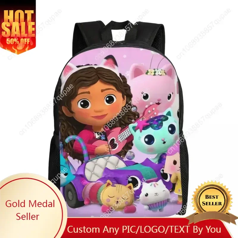 

Cartoon Gabbys Dollhouse Travel Backpack Women Men School Computer Bookbag Gabby Mercat College Student Daypack Bags