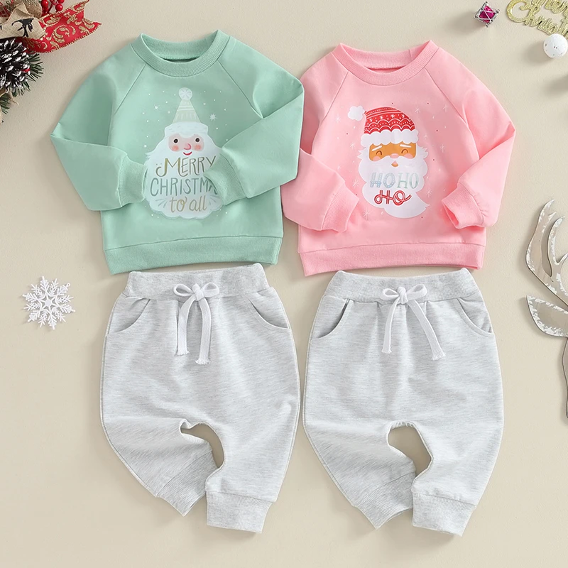 2023-09-05 Lioraitiin 0-3Y Baby Girl Boy Christmas Outfits Long Sleeve Santa Letter Sweatshirts+Trousers Set Toddler Clothes