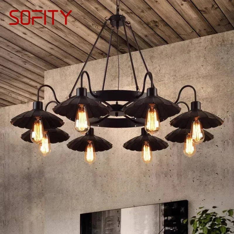 SOFITY American Retro Pendent Lamp Industrial Wind Living Room Restaurant Loft Clothing Store Cafe Bar Box Homestay Chandelier