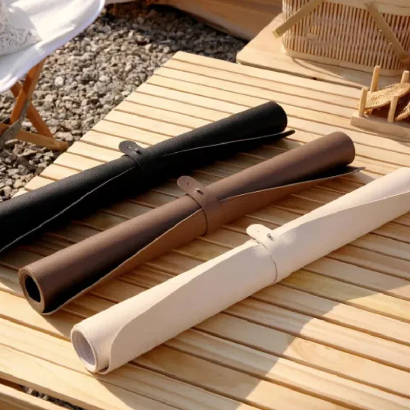 Table PU Leather Thicken Waterproof Mat Camping Wood Roll Table Mat Heat-Resistant Wooden Desk Pad For Outdoor Picnic BBQ