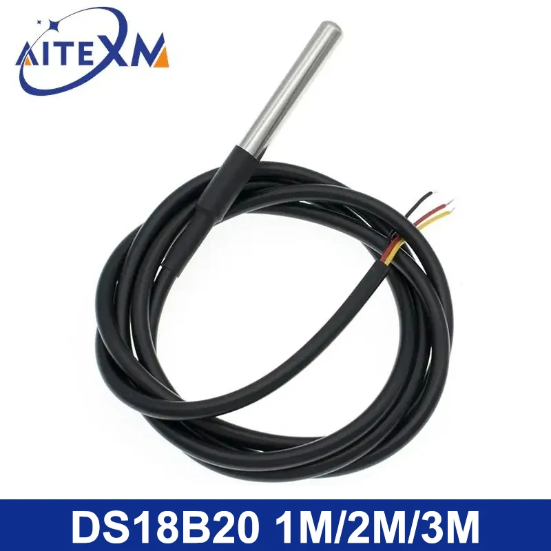 5pcs DS18b20 temperature probe temperature sensor 1M 2M 3M DS1820 Stainless steel package Waterproof 18B20 100cm/200cm/300cm