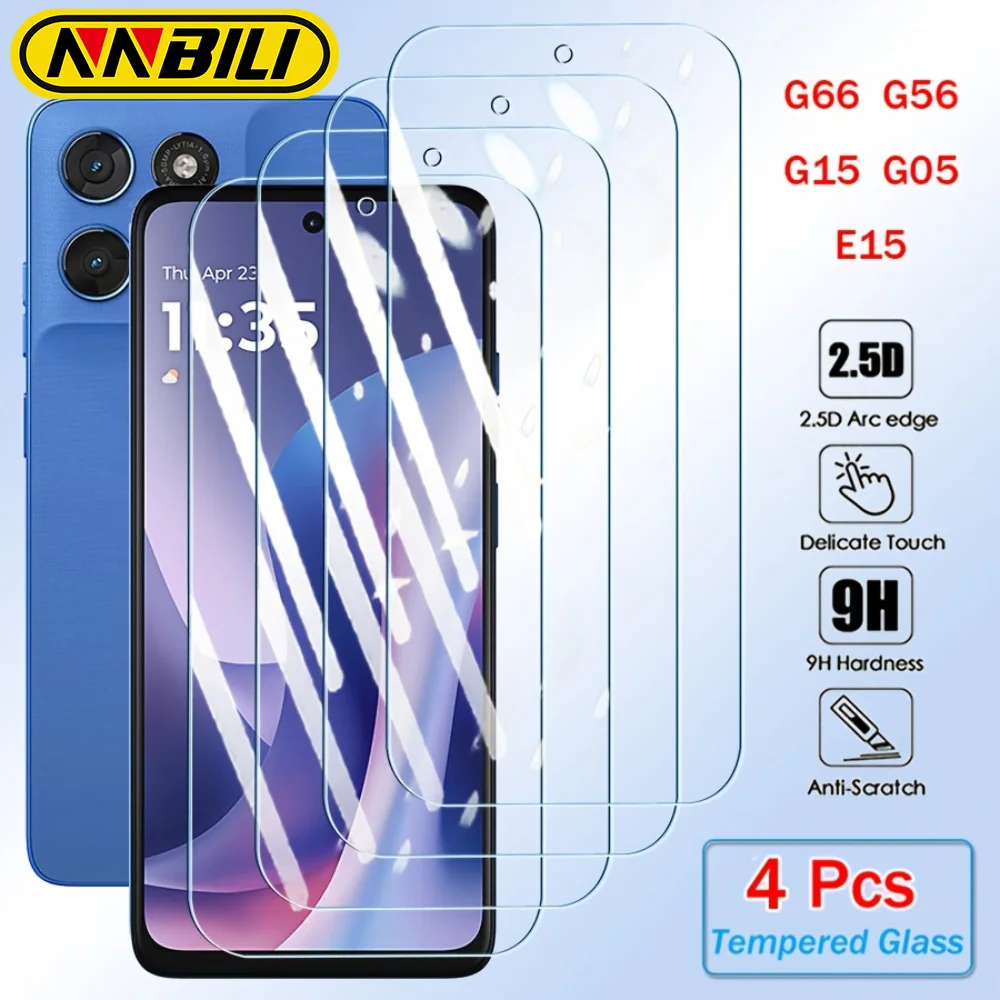 NNBILI 4 Stück HD Full Coverage gehärtetes Glas für Motorola Moto G G66j G66y G56 E15 G05 G15 Handy-Displayschutzfolie ﻿