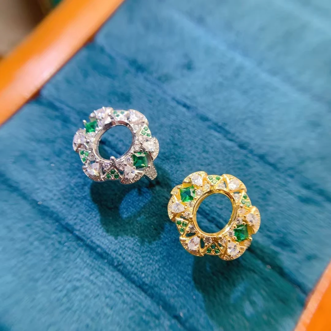 8 มม.* 10 มม.925 เงินกึ่ง Mount แหวนพลอย 18K Gold Plated เงินสเตอร์ลิงเครื่องประดับ DIY ผู้ผลิต