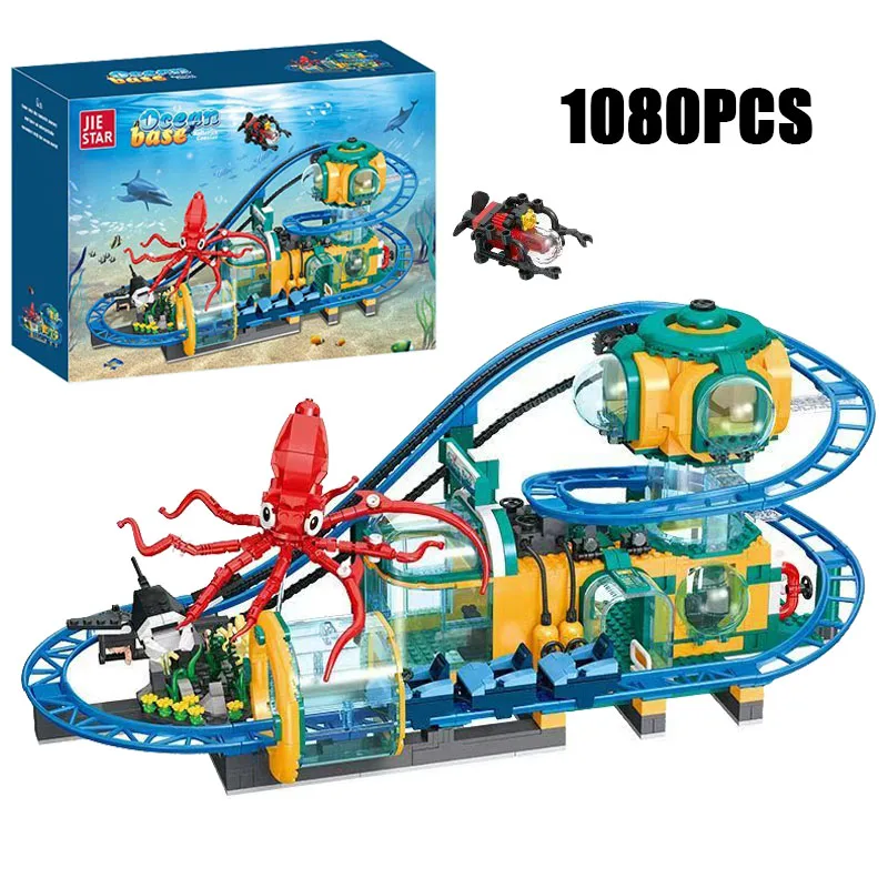 

1080PCS Ocean Base Roller Coaster Model Building Blocks With Power Motor Construction Bricks Toy The Perfect Gift For Family
