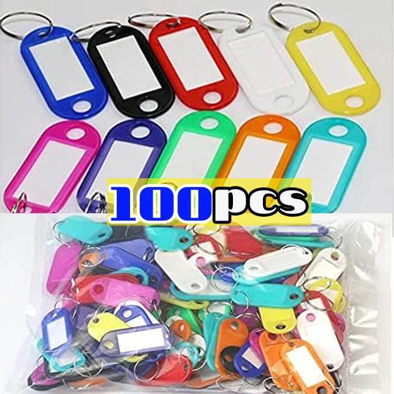 5-100Pcs Multicolor Keychain Key ID Label Tags Luggage ID Tags Hotel Number Classification Card Key Rings Keychain random colors