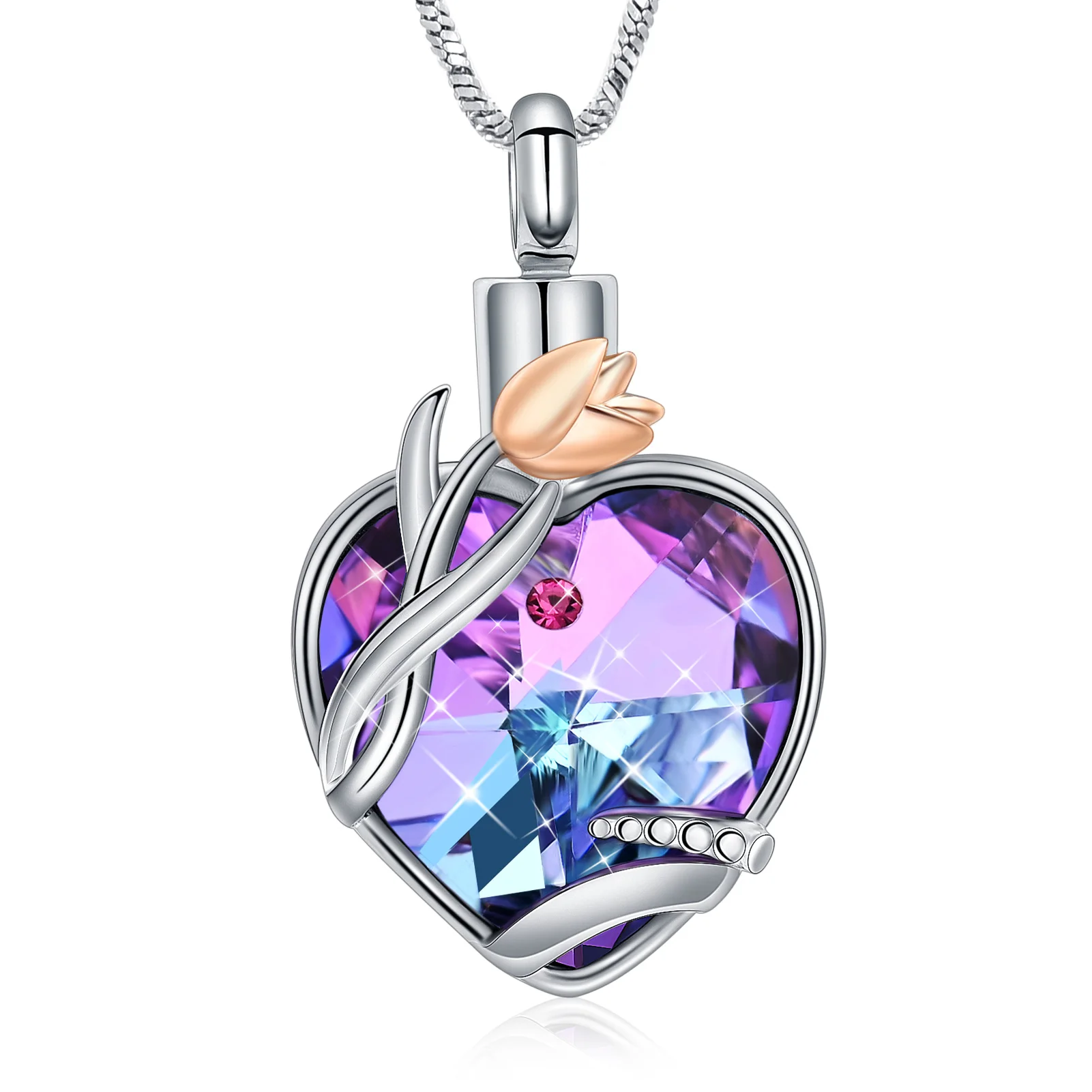 Tulip Flower Love Heart Urn Necklace for Ashes for Women Mom Memorial Ashes Keepsake Cremation Jewelry