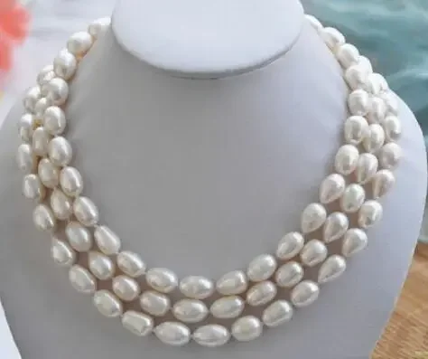 3 ROW huge 11-13mm Natural south sea baroque south sea white pearl necklace