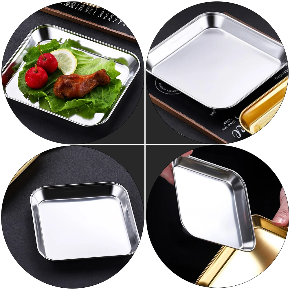 

2Pcs 304 Stainless Steel Square Shape Plates Smooth Bright Surface Easy To Clean For Weddings And Parties Silver Dessert Plate