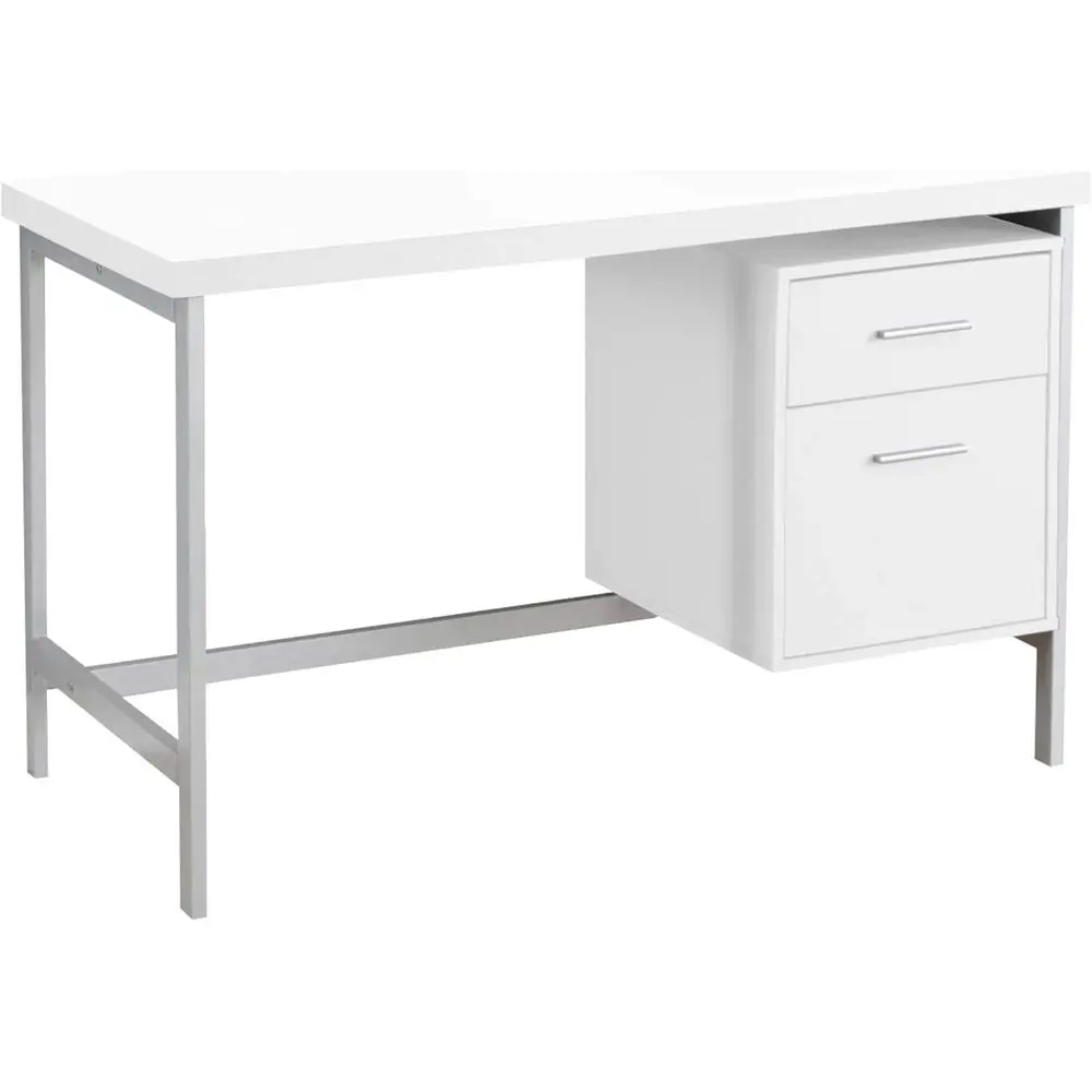 

Modern Desk with Drawer and File Cabinet - Metal Legs, 48 Long, White-Silver Laptop Table for Home & Office