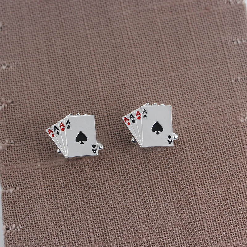 Men's Silver Color 4A Poker Playing Cards Cufflinks For Brands Spade A Cuff Links Clothing Accessories For Texas Holdem Gift