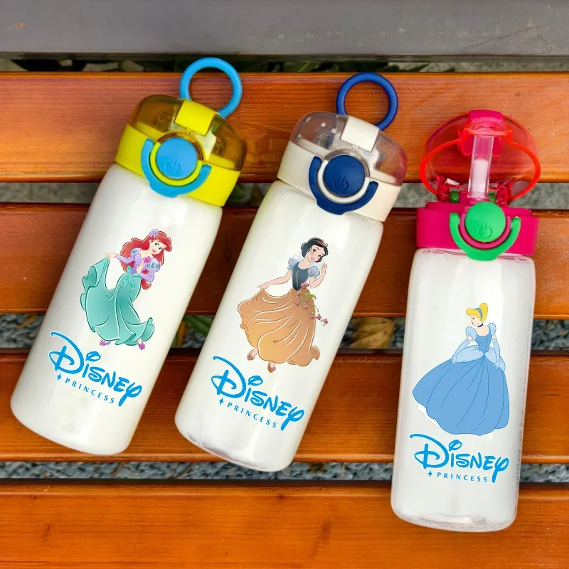 400ML Disney Princess Donald Duck Straw Plastic Water Bottle Large Capacity Portable Transparent Childrens Drinking Water Cup