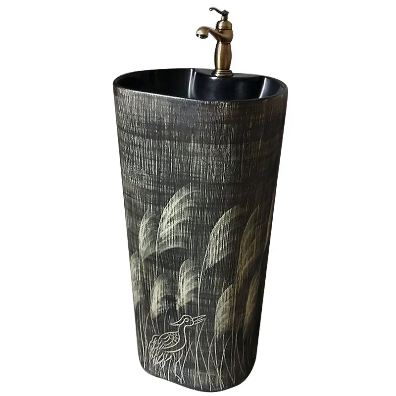 

Column basin wash basin, floor-to-ceiling integrated ceramic outdoor, washbasin for household use, column-type washbasin