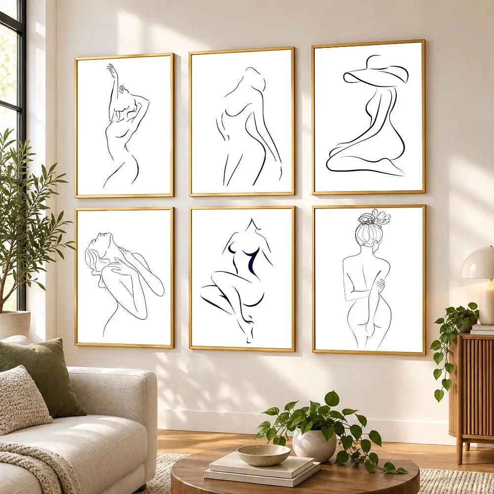 Woman's line drawing Poster HD art sticky wall waterproof home living room bedroom bar aesthetic decoration
