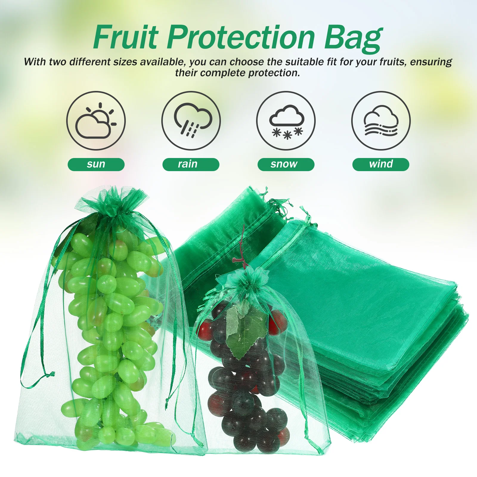 

50 Pcs Fruit Protection Bags 15x20CM 20x30CM Green Mesh Netting Drawstring Vegetable Bags Plant Protection Garden Mesh Insect