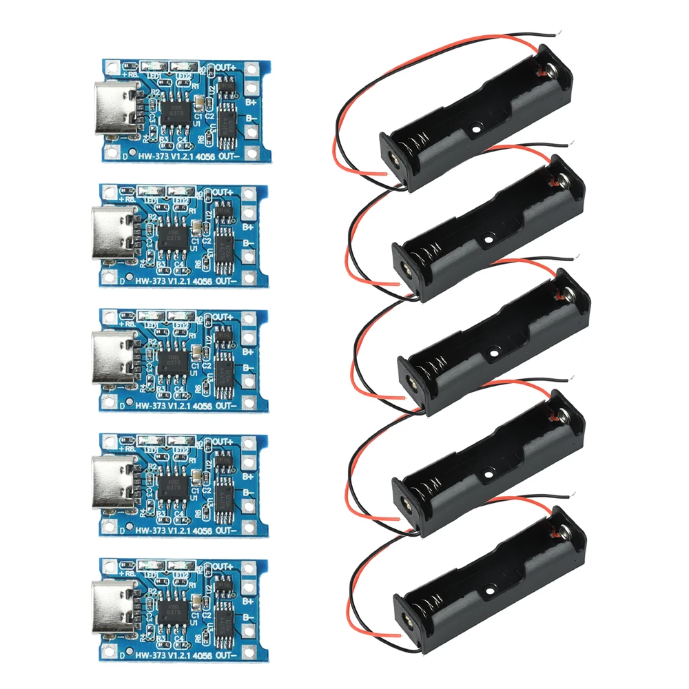 5Pcs Type‑C 18650 Battery Charging Protection Module 5V 1A LED Indicator Over‑Charge Over‑Discharge Over‑Current Protection