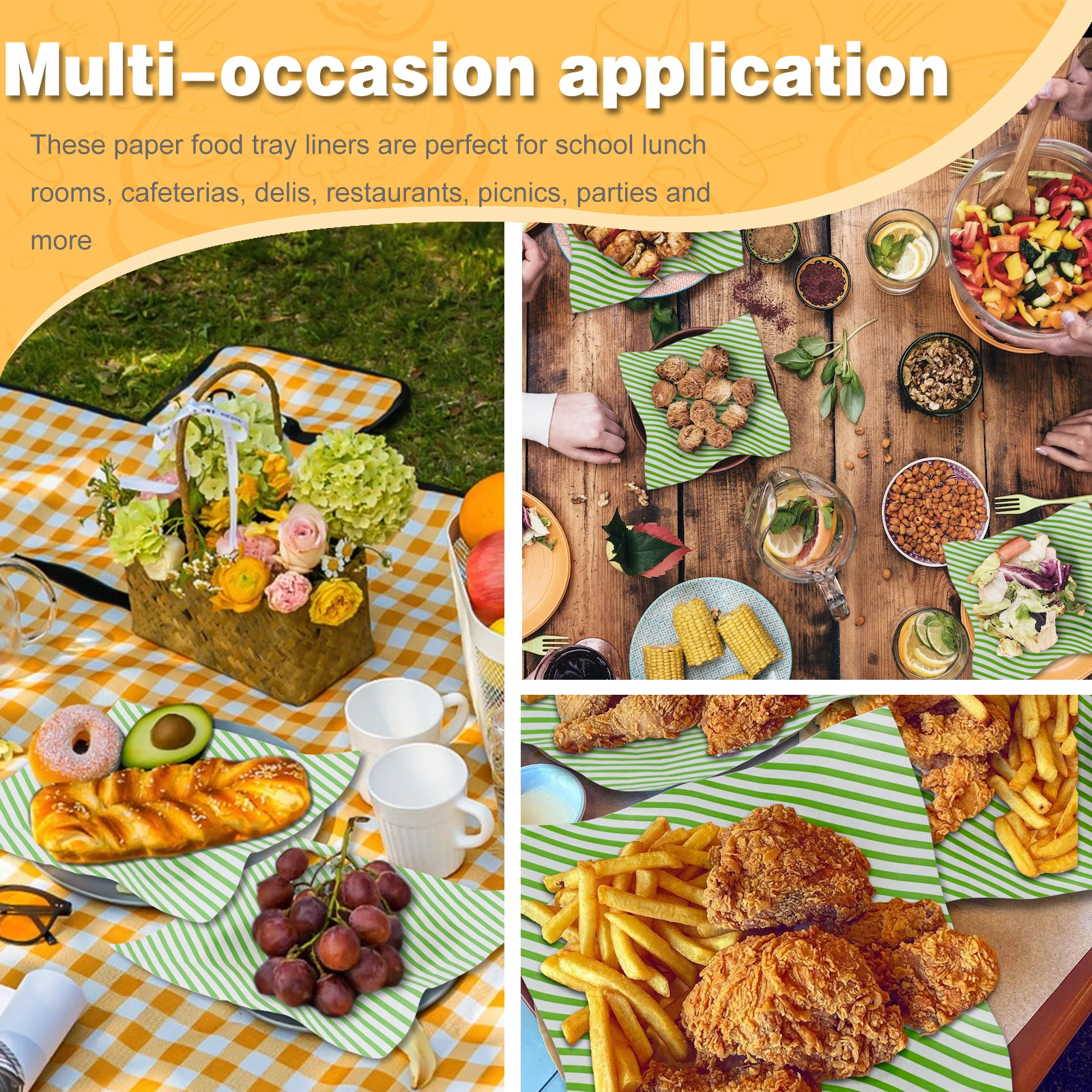 ورق تغليف طعام ، طباعة مخططة ، أطعمة لذيذة بالشمع الجاف ، شطيرة مقاومة للزيت ، بطانات ورق شطائر كبيرة ، أوراق #6