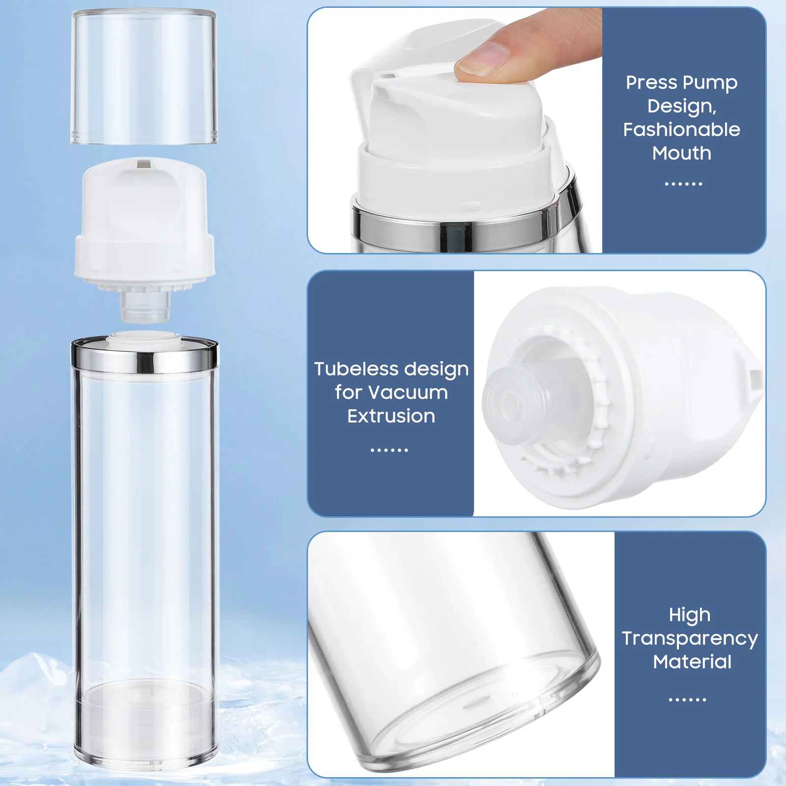 2Pcs Airless Pump Bottle Travel Refillable Lotion Dispenser Portable Vacuum Cream Container Press Airless Pump Bottle