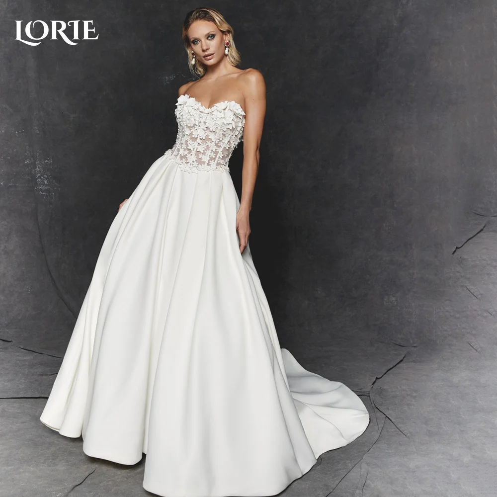 

LORIE 3D Flowers Wedding Dresses A-line Strapless Sweetheart Customized Corset Princess Backless Bridal Gown vestidos de novia