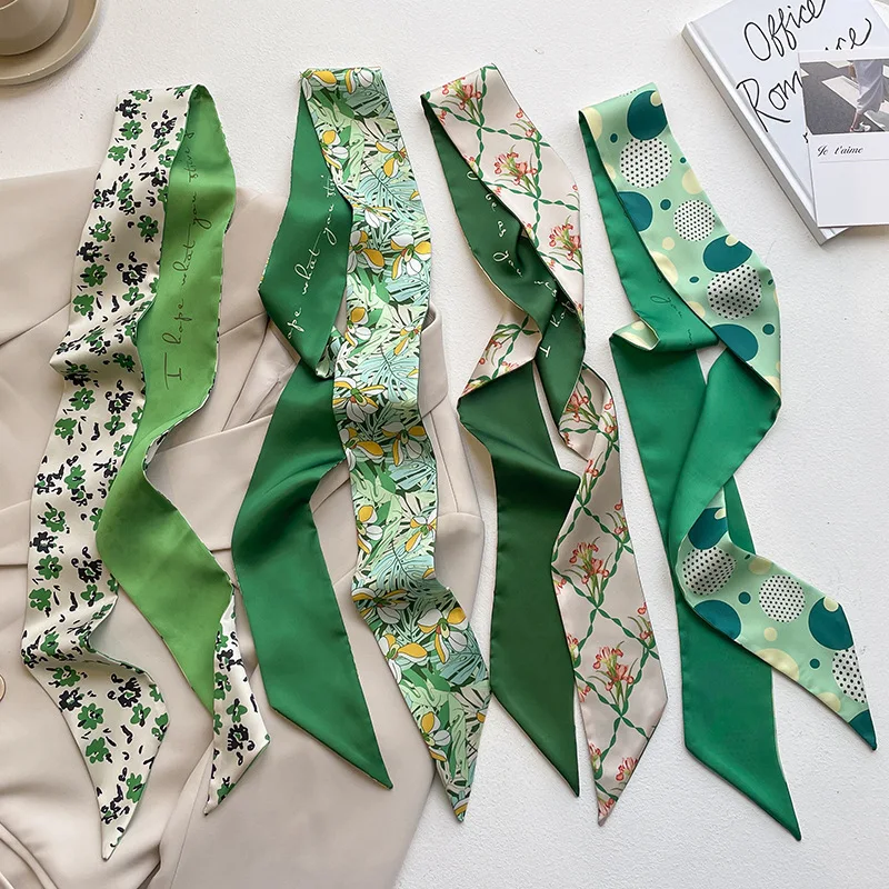 Luxury Narrow Short Twill Silk Scarf For Woman Long Ribbon Binding Bag Silk Ribbon Hair Belt Hot Selling Small Scarf Kerchief