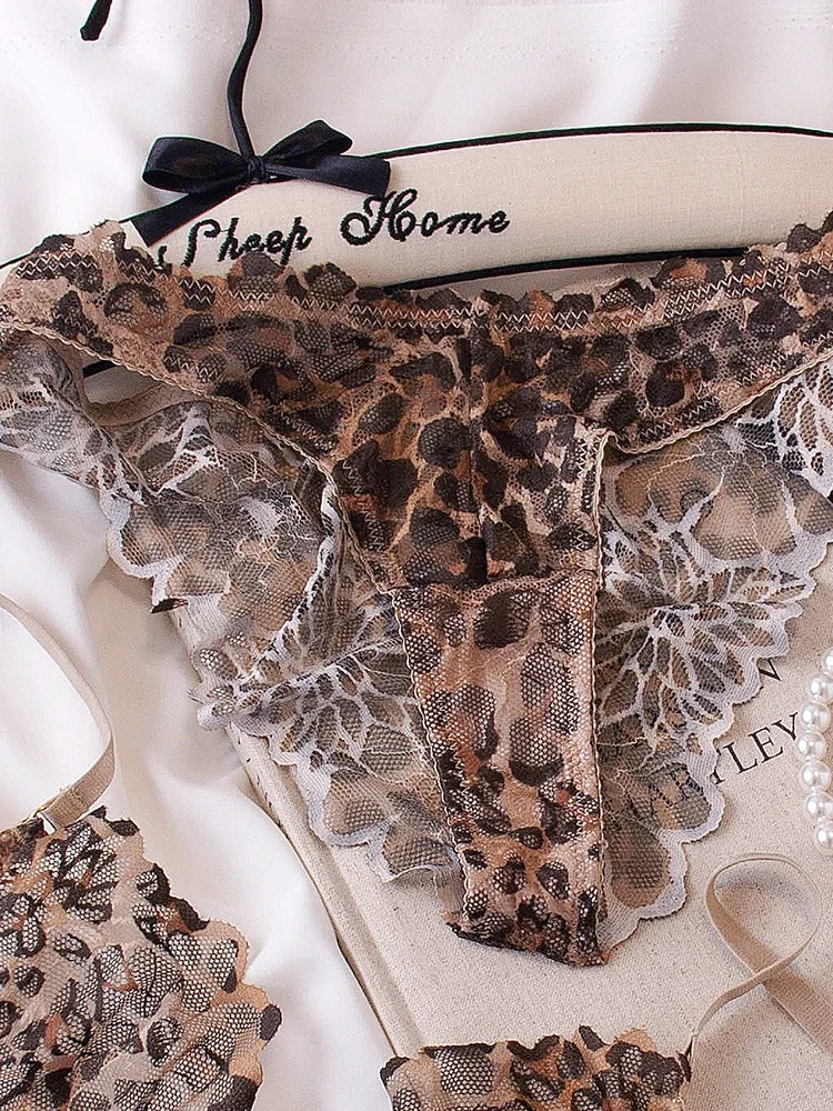 Sexy thin section leopard underwear female with steel ring bra set women push up lingerie with undepants 2pcs suit