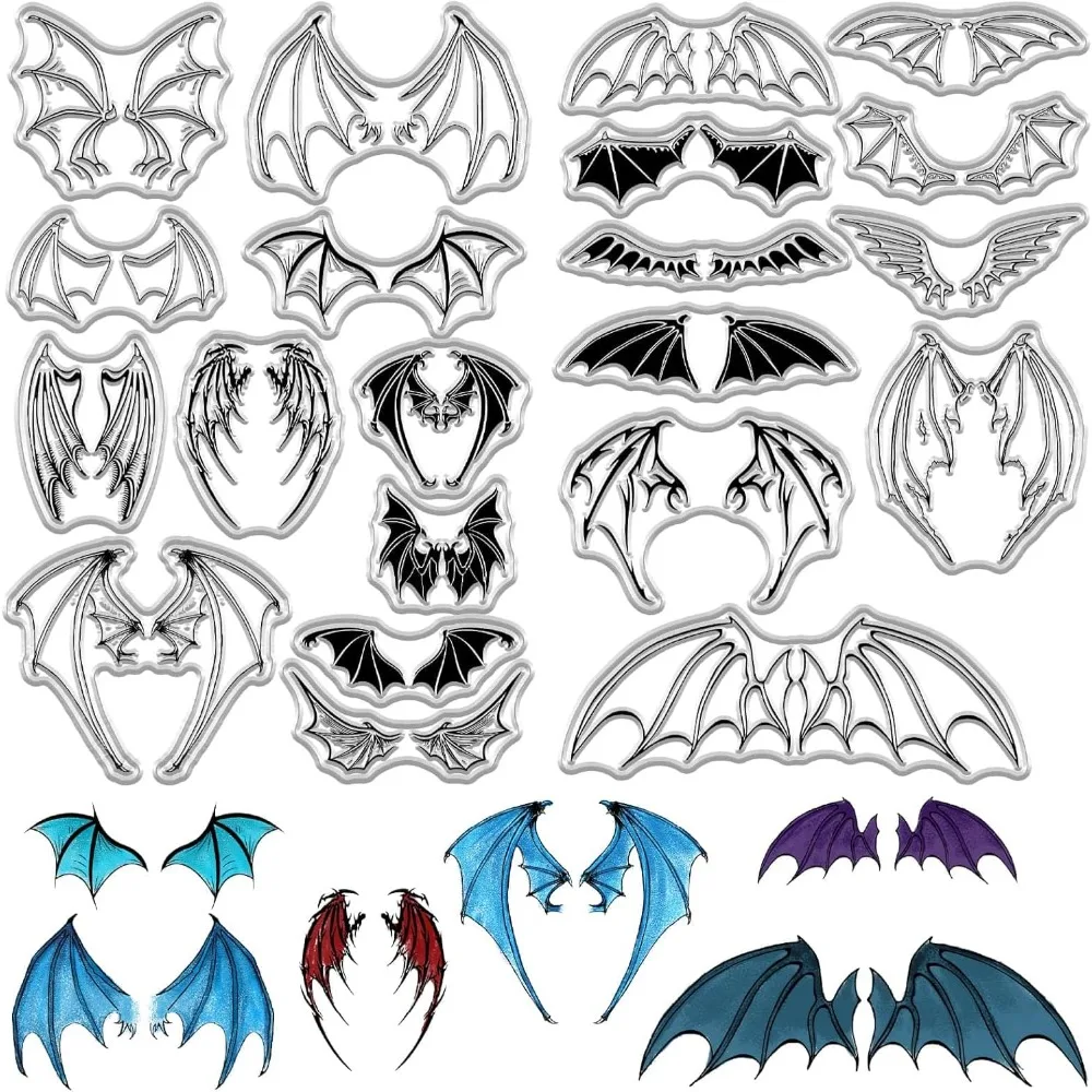 1Set 2 Styles Wing Clear Rubber Stamps Devil Wings Vintage Reusable Transparent Silicone Stamp Seals for DIY Scrapbooking