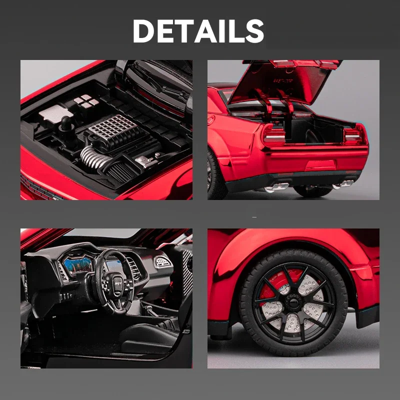 1:24 Dodge Challenger Hellcat Redeye 합금 자동차 모델 소리와 빛 풀백 어린이 장난감 수집품 생일 선물