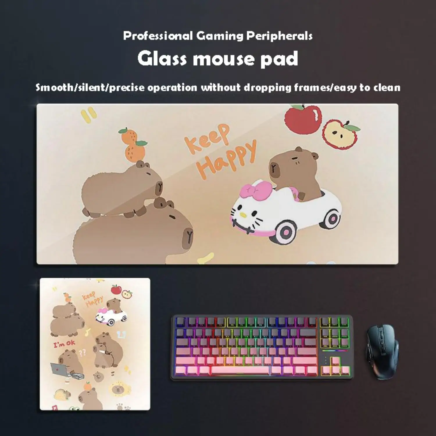 

Милый стеклянный коврик для мыши с капибарой, игровой коврик для мыши Sora, индивидуальный узор, закаленный гладкий коврик для игрового стола, Fps, киберспортивный офисный игровой коврик