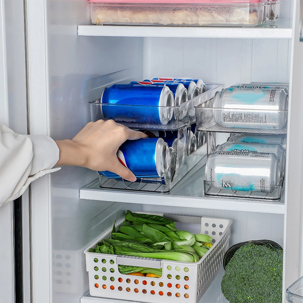 

Multi-Function Can Organizer Transparent Fridge Holder Double Layer Storage Box Household Soda Rack Rolling-Type Drink Bin