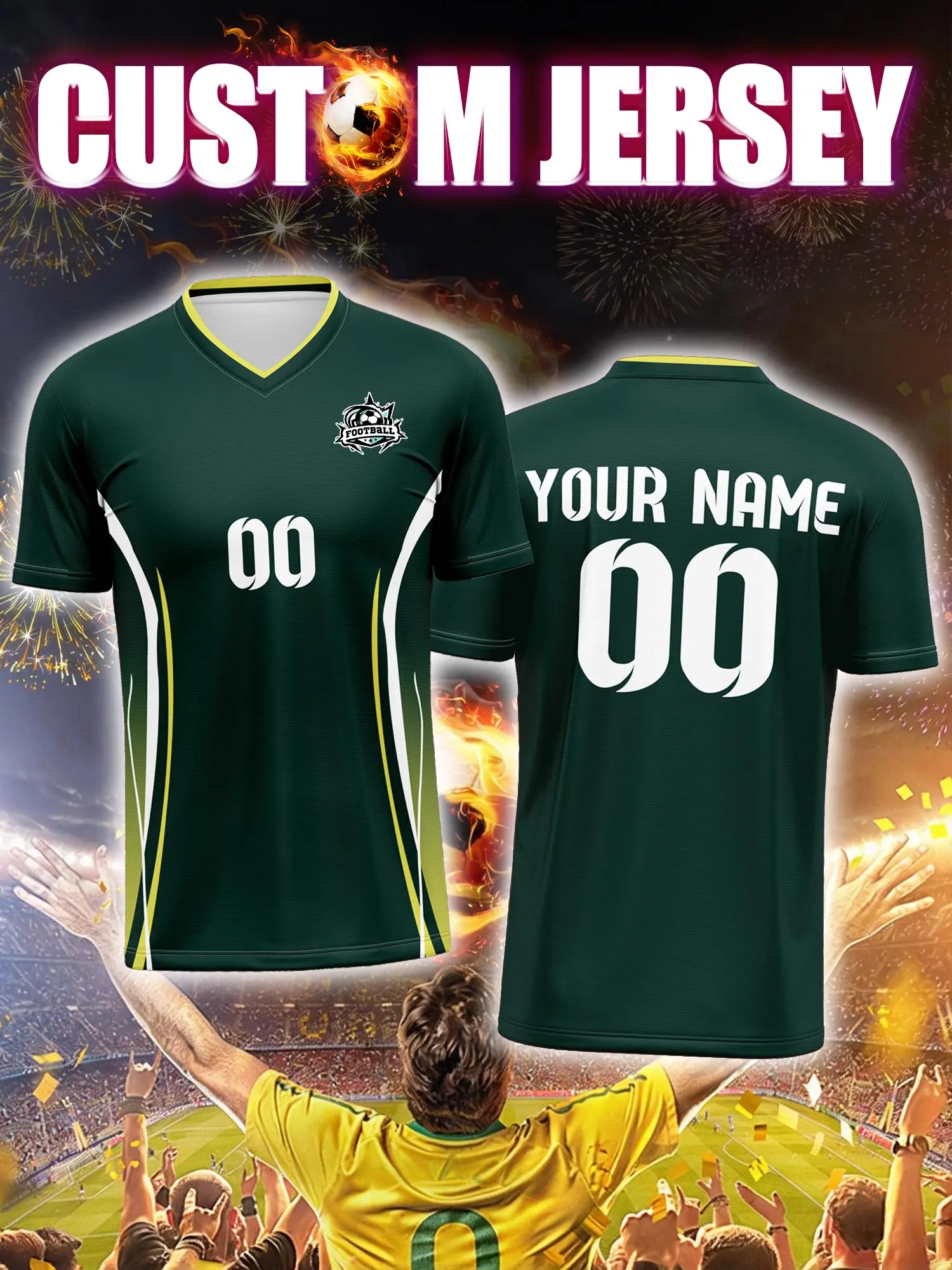 

Футболка для футбола с индивидуальным изображением, номером и именем, для студентов колледжей и команд академий.