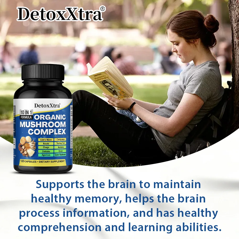 Mushroom Complex Capsules – Lions Mane, Reishi, Cordyceps, Chaga, Immune Support, Memory, Focus, Stress Relief & Energy Boost view 5