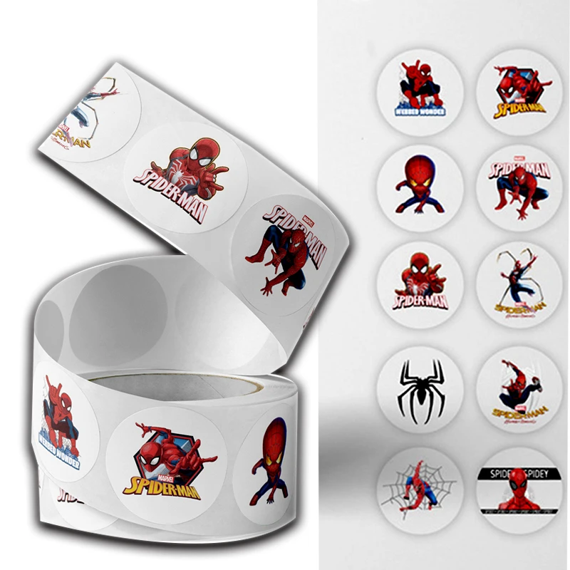 500pcs Anime Spiderman Roll Stickers Disney Movie Decal Laptop moto Book Cool fai da te Skateboard Cartoon Sticker regalo giocattolo per bambini