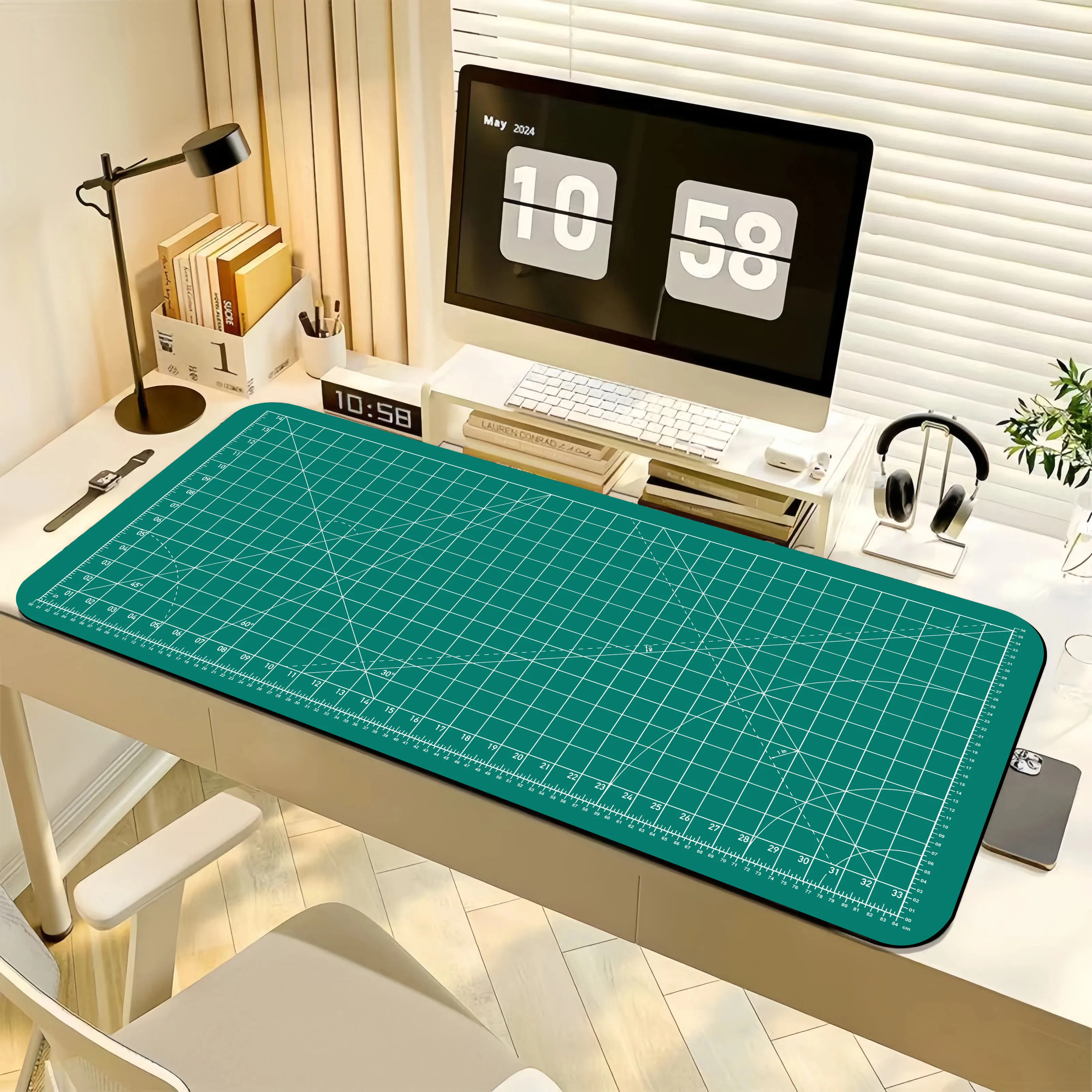 Extra Large Gaming Mouse Pad Minimal Green Grid Design Smooth Surface Anti Slip Base HD Print Desk Mat For PC Laptop Office Home
