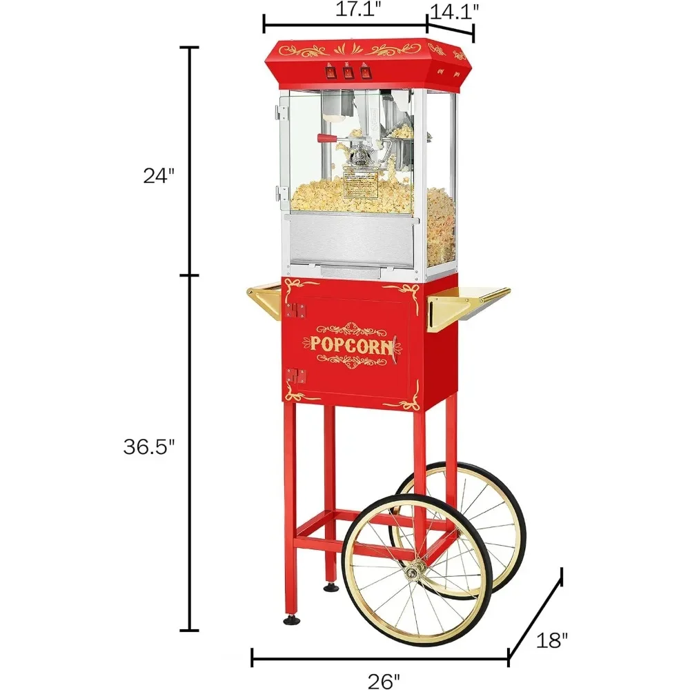 Una macchina per riso soffiato a ponte riscaldata Popcorn bollitore in acciaio inossidabile da 8 once 3 galloni macchina per Popcorn manuale floreale rossa