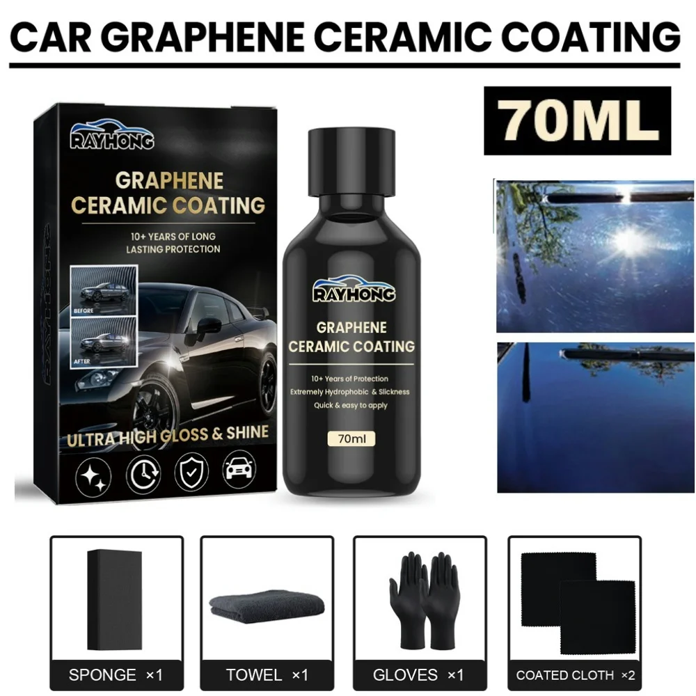 70ml Car Graphene Ceramic Coating Hardness Car Detailing Coating Polishing Liquid Hydrophobic Glass Plated Crystal Car Accessory