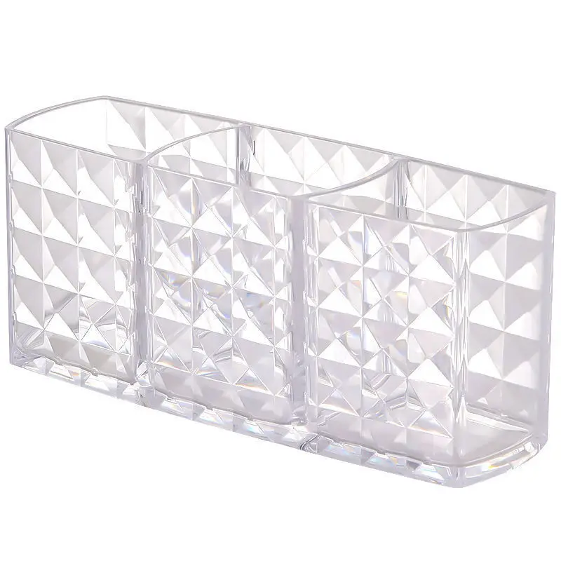 1Pcs Diamond Patterned Acrylic Transparent Pen Holder, Makeup Brush Storage Cylinder, Eyebrow Pencil, Lipstick Storage Box