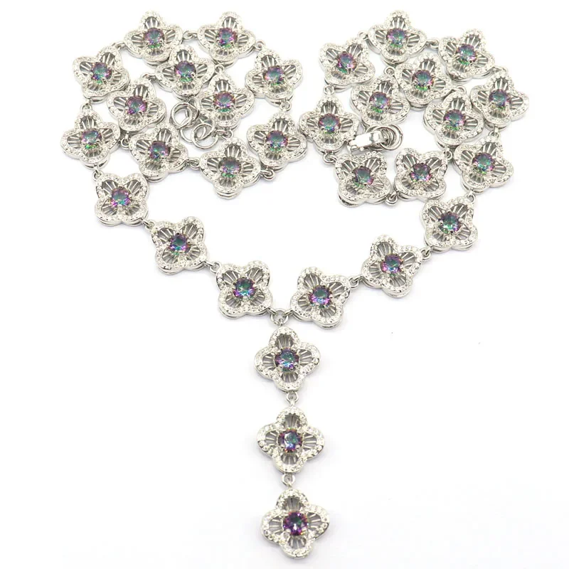 

Ослепительное большое тяжелое ожерелье 49x13 мм, 43 г, огонь, радуга, мистический топаз, розовый кунцит, лондонский синий топаз, серебряное ожерелье с фианитом, 18-19 дюймов