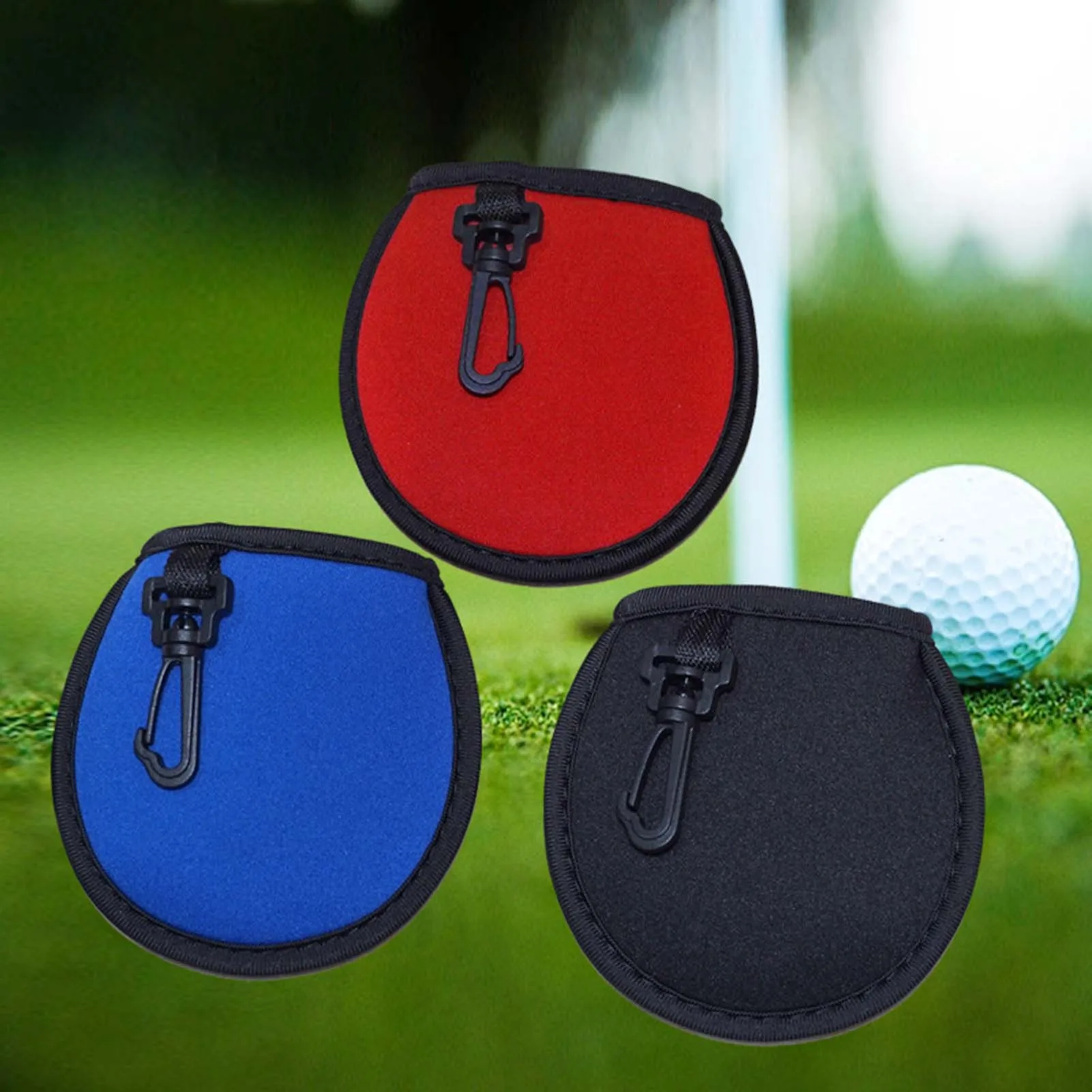 Golf Ball Cleaner Pouch Portable Pocket Golf Ball Washer Pouch with Plastic Clips for Clening Golf Ball Black/Blue/Red