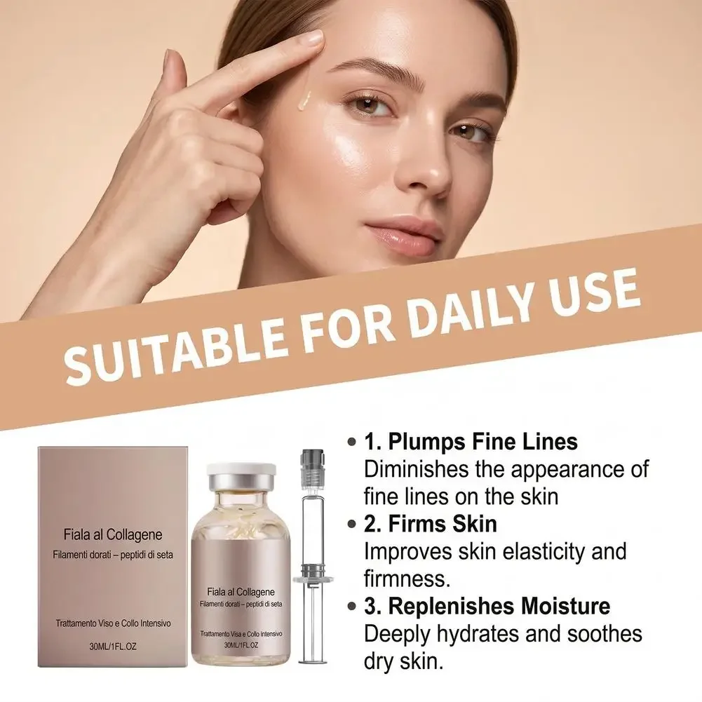 Hydrating Face Serum for Dry Skin, Smooths Fine Lines & Restores Elasticity Skincare Collagen Silk Peptide Firming Ampoule 30ml