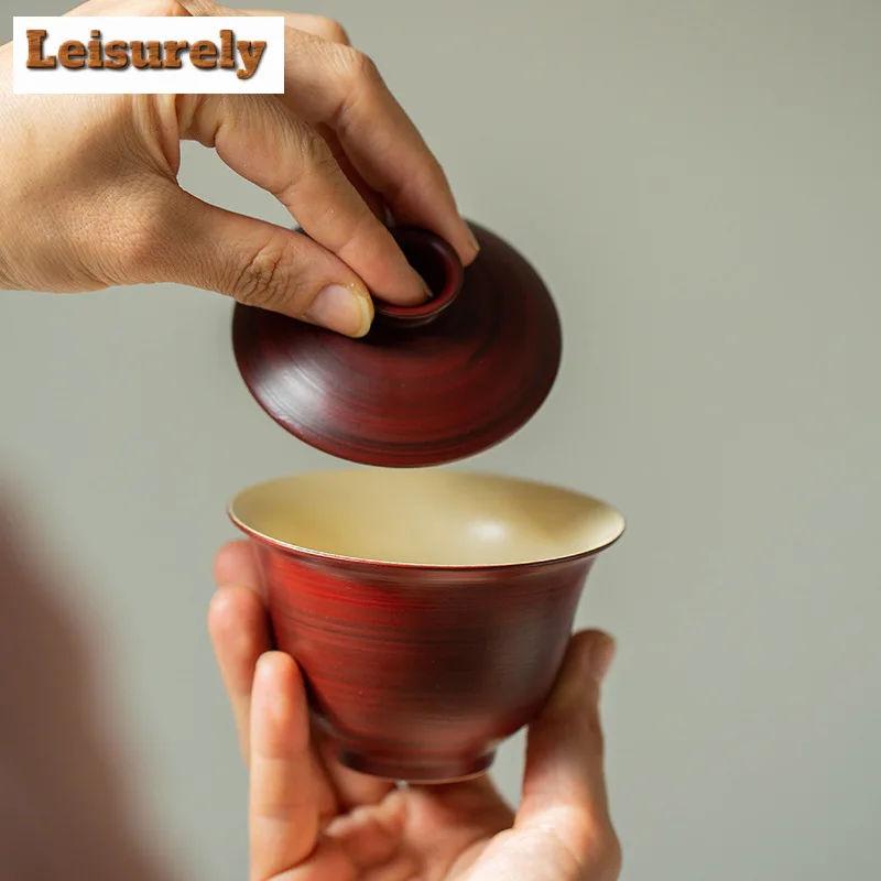 120ml Handmade Fenyin Yin Hawthorn Red Gaiwan Coarse Pottery Tea Tureen Cha Tea Maker Cover Bowl Kung Fu Tea Teaware Collection