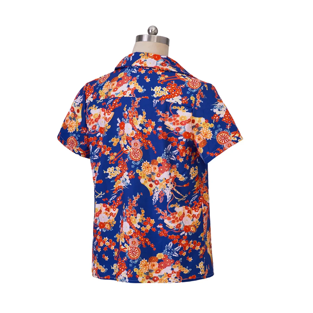 Romeo Cosplay Costume Adult Men's Floral Printed Short Sleeves Shirt Summer Hawaiian Flowers T-shirt Beach Party Casual Top