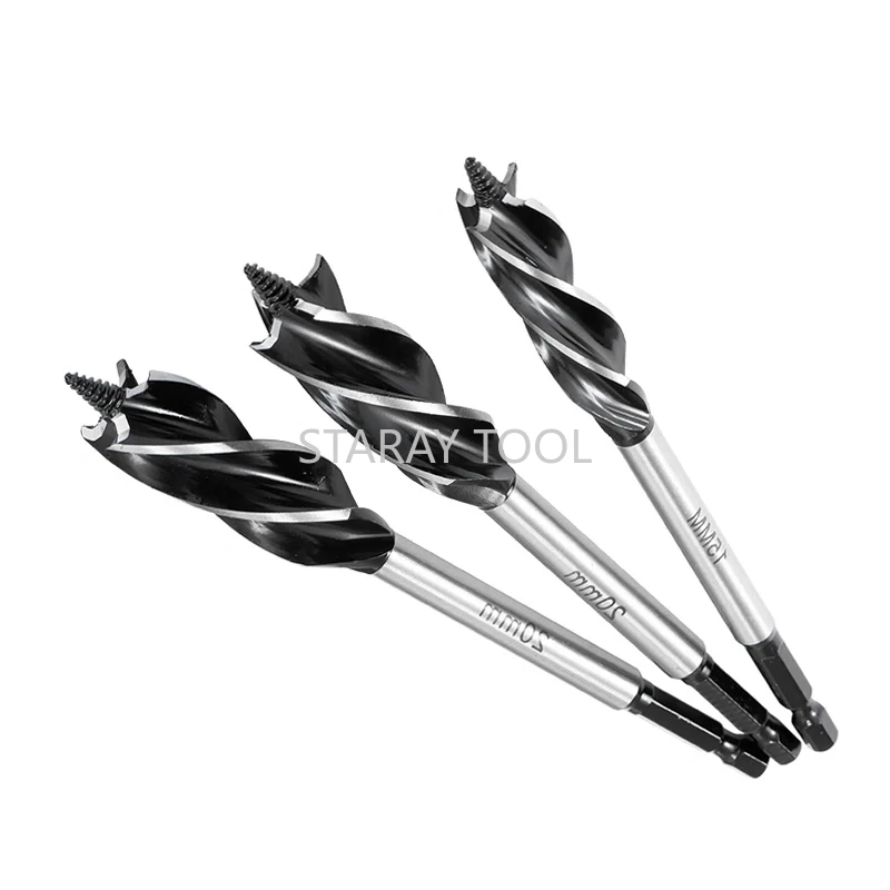 

5pcs 6.3MM Shank Lengthened Woodworking Drill Bit Deep Hole Twist Drill Hex Handle Four Slot Four Blade Wood Door Lock Hole