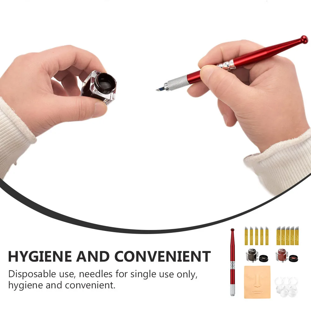 1 conjunto de sobrancelha microblading prática conjunto profissional agulha descartável manual de coloração rápida semi treinamento kit