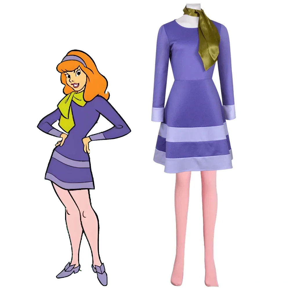 

Anime Doo Where Are You Daphne Blake Cosplay Women Adult Dress Uniform Hairpin Full Set Accessories Halloween Carnival Outfits