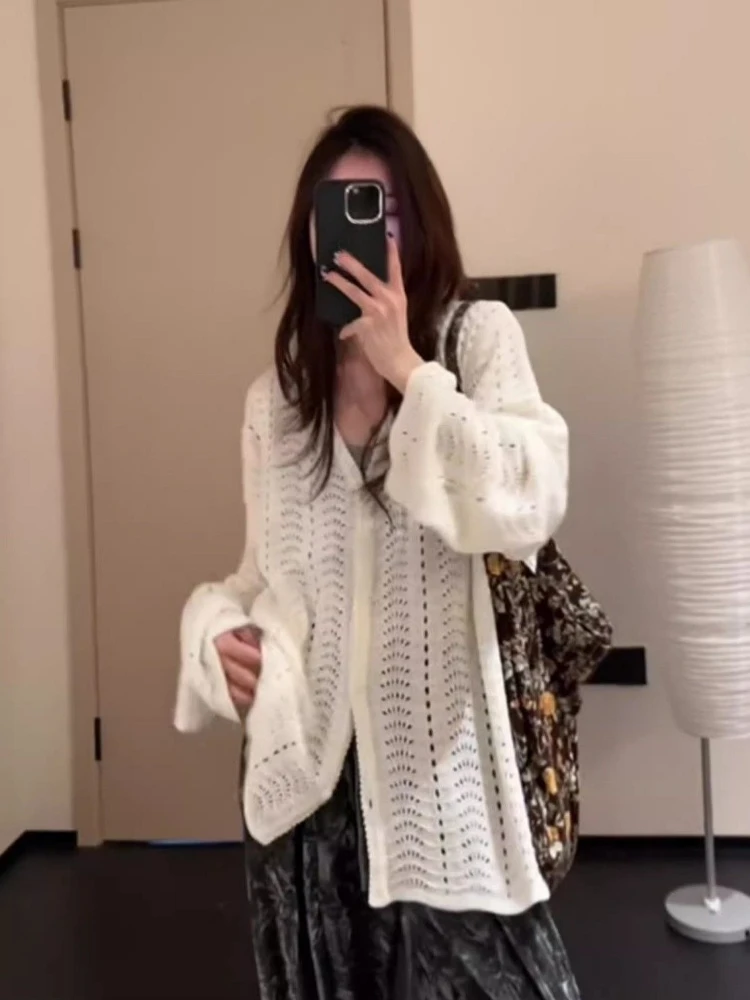 الملابس النسائية الصلبة الجوف خارج سترة الكورية المتضخم Sueter Mujer الخامس الرقبة واحدة الصدر الحياكة سترة شيك سحب فام #4