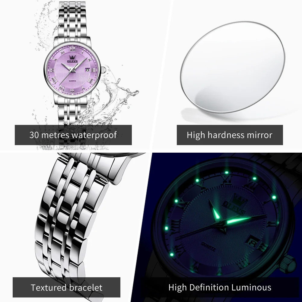 OLEVS Elegant Ultra thin Simple Style Quartz Movement Women's Wristwatch Fashion Stainless Steel Bracelet Calendar Woman Watch