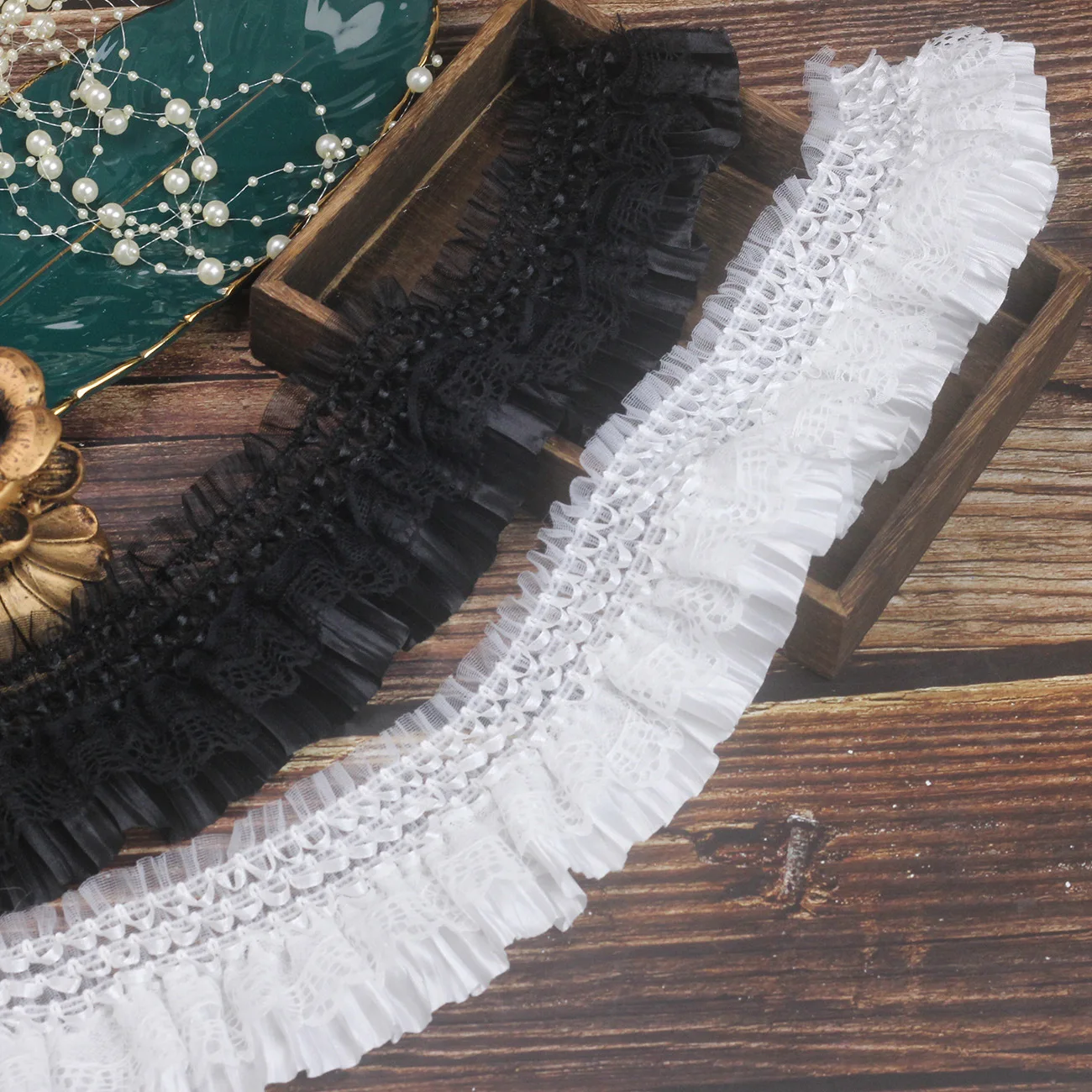 Wholesale 8CM Wide Lace Applique Collar Ribbon Elastic Ruffle Trim Dress Skirts Doll Toy Sewing DIY Guipure Supplies SC813