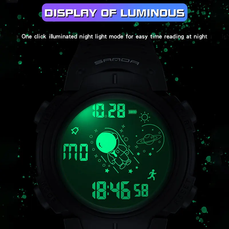 SANDA 2155 New Digital Men Sports Watch LED Luminous Wristwatches Boy Electronic Waterproof Brand Student Stop Watches 269