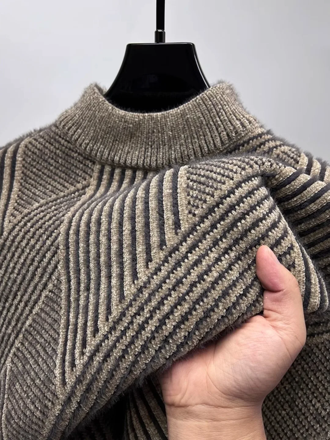 

Теплый мужской вязаный свитер с высоким воротником Thiened, зимняя внутренняя одежда, облегающая основа, модный повседневный свитер из полиэфирного волокна