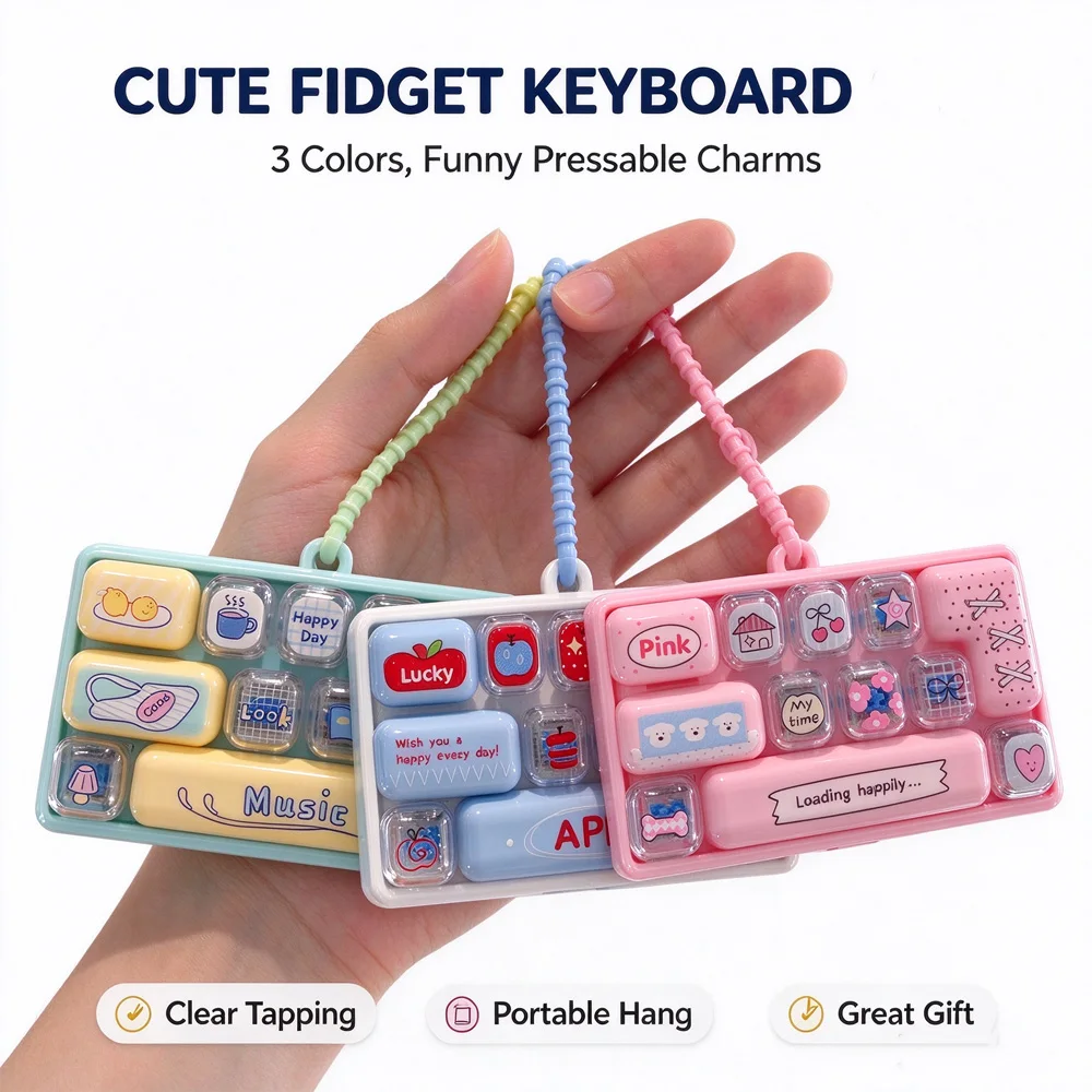 12‑Keys Fidget Keyboard Toy Keychain Stress Relief Sensory Toy Kids Backpack Pendant Student Gift Ornament 딸깍이 키링@