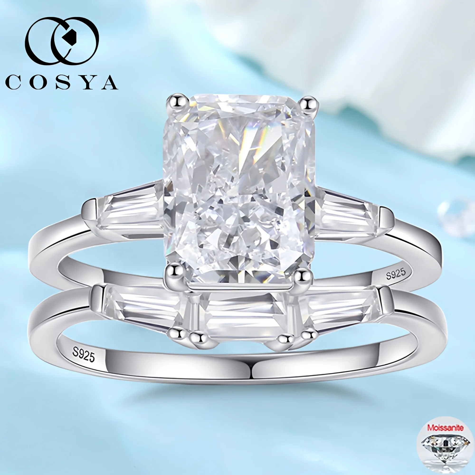 

COSYA 3CT 7*9MM Moissanite Rings Set S925 Silver GRA Certificate For Women Radiant Emerald Lab Diamond Band Wedding Fine Jewelry